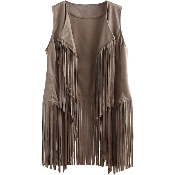 Women Fringe Vest 70S Hippie Faux Suede Open-Front Vintage Vest